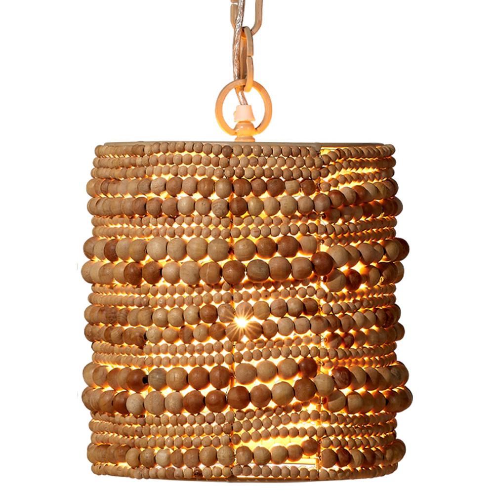 Tara Coastal Beach Natural Mango Wood Beaded Single Pendant|