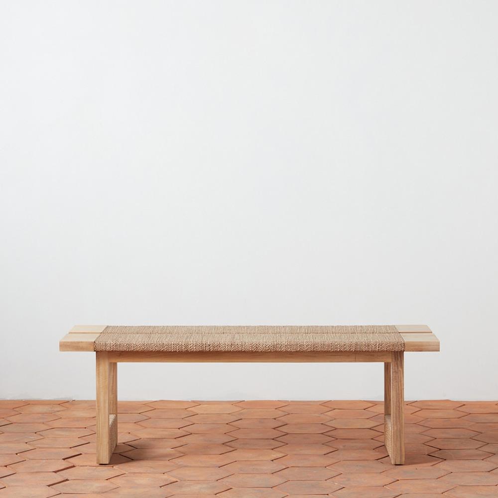 Jolene Coastal Beach Brown Wood Seagrass Rope Bench Standard (45-55