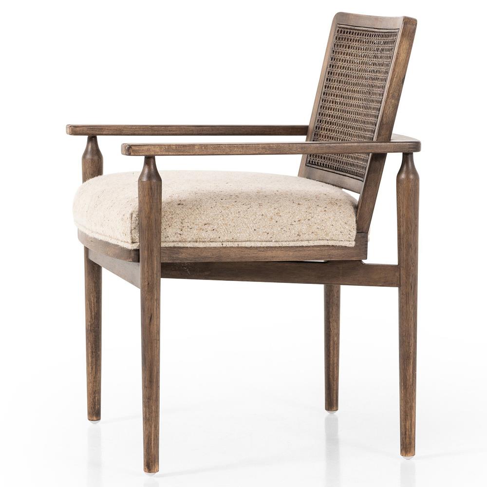 Xander Rustic Lodge Brown Woven Cane Taupe Upholstered Linen Dining Arm Chair|
