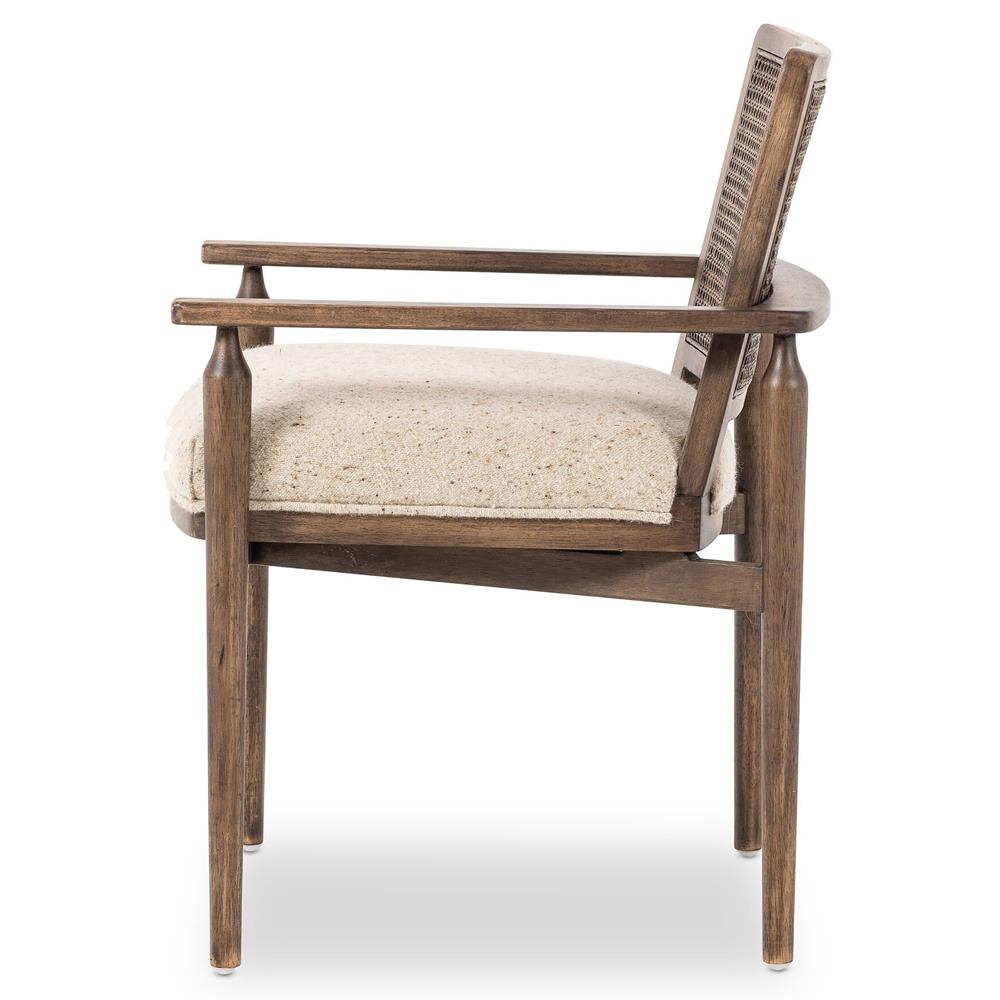 Xander Rustic Lodge Brown Woven Cane Taupe Upholstered Linen Dining Arm Chair|