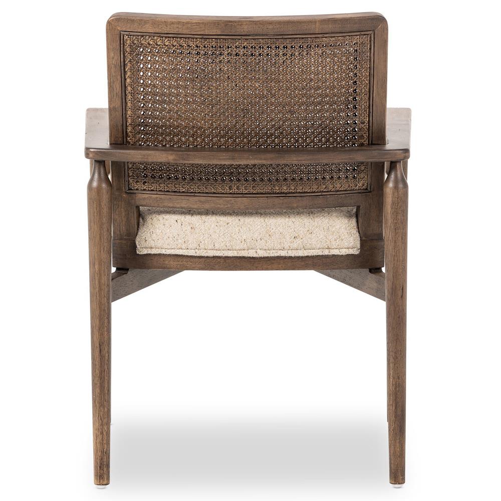 Xander Rustic Lodge Brown Woven Cane Taupe Upholstered Linen Dining Arm Chair|