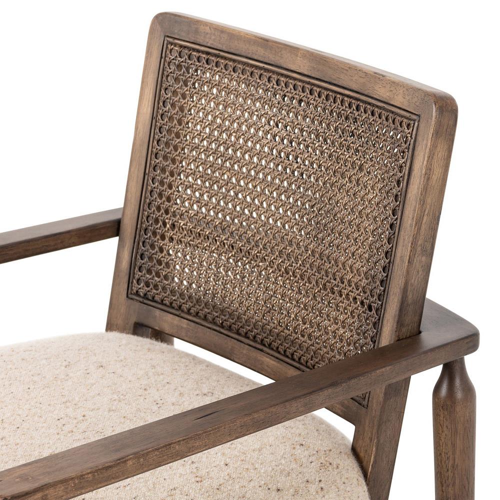 Xander Rustic Lodge Brown Woven Cane Taupe Upholstered Linen Dining Arm Chair|