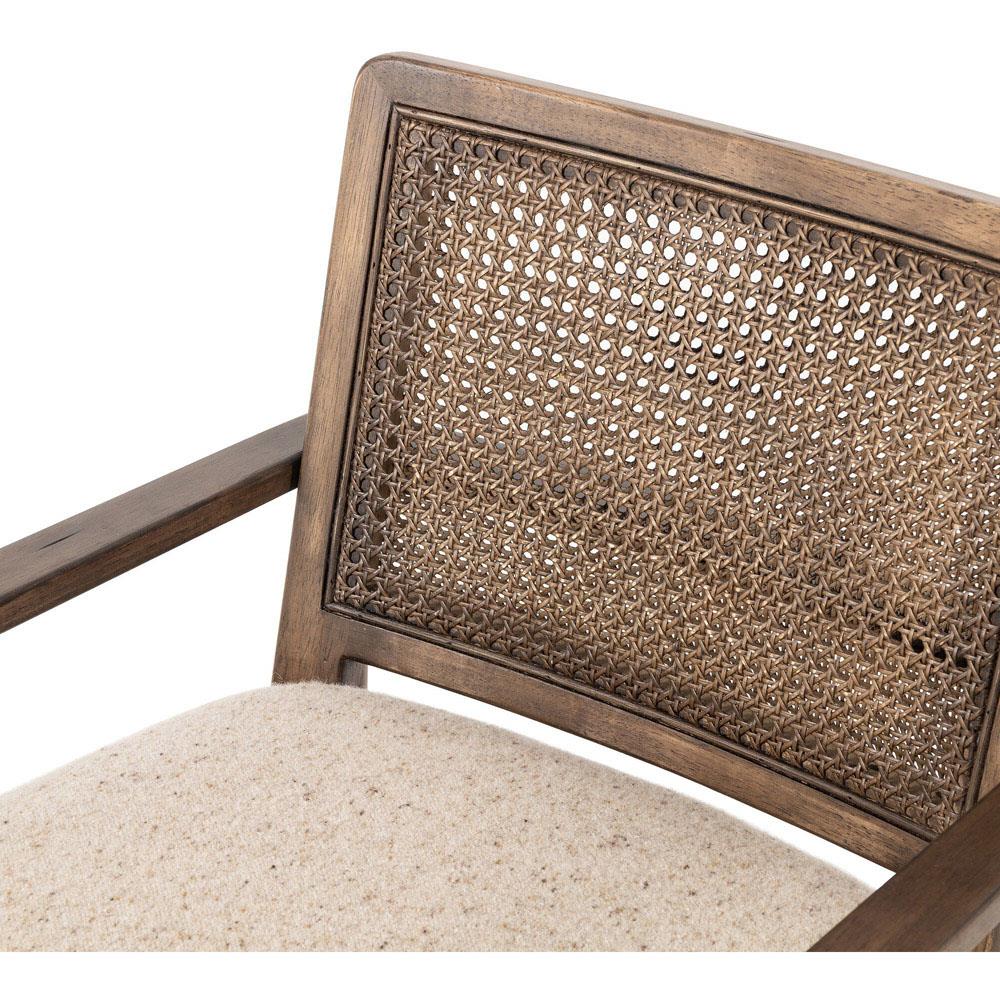 Xander Rustic Lodge Brown Woven Cane Taupe Upholstered Linen Dining Arm Chair|