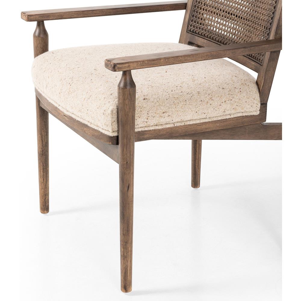 Xander Rustic Lodge Brown Woven Cane Taupe Upholstered Linen Dining Arm Chair|