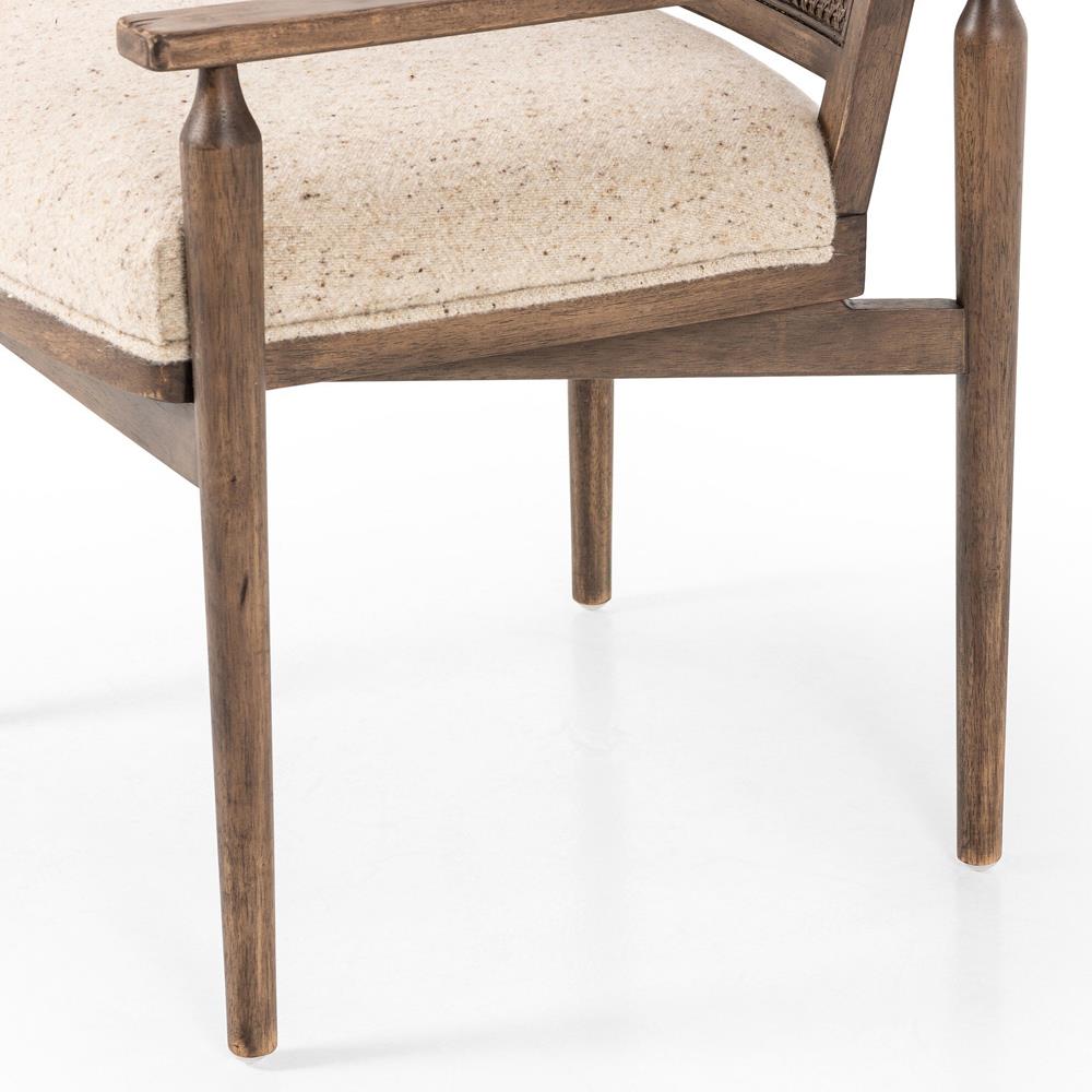 Xander Rustic Lodge Brown Woven Cane Taupe Upholstered Linen Dining Arm Chair|
