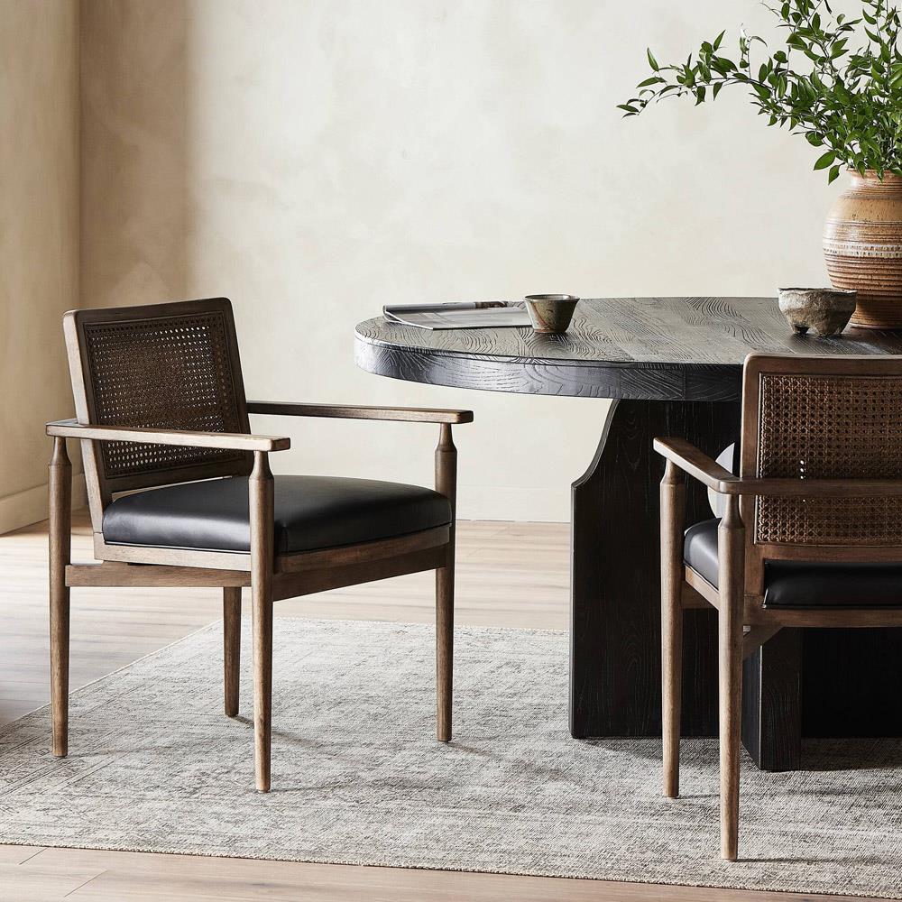 Xander Rustic Lodge Brown Woven Cane Black Upholstered Leather