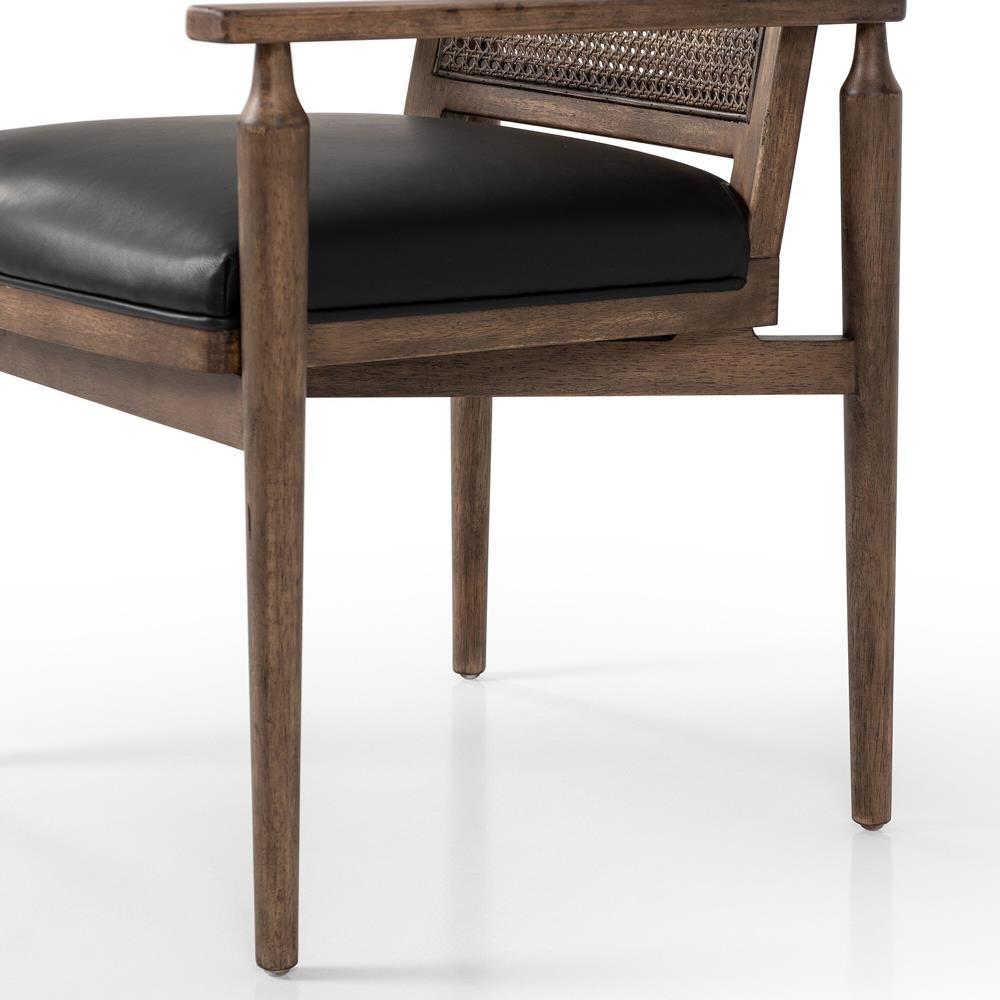 Xander Rustic Lodge Brown Woven Cane Black Upholstered Leather