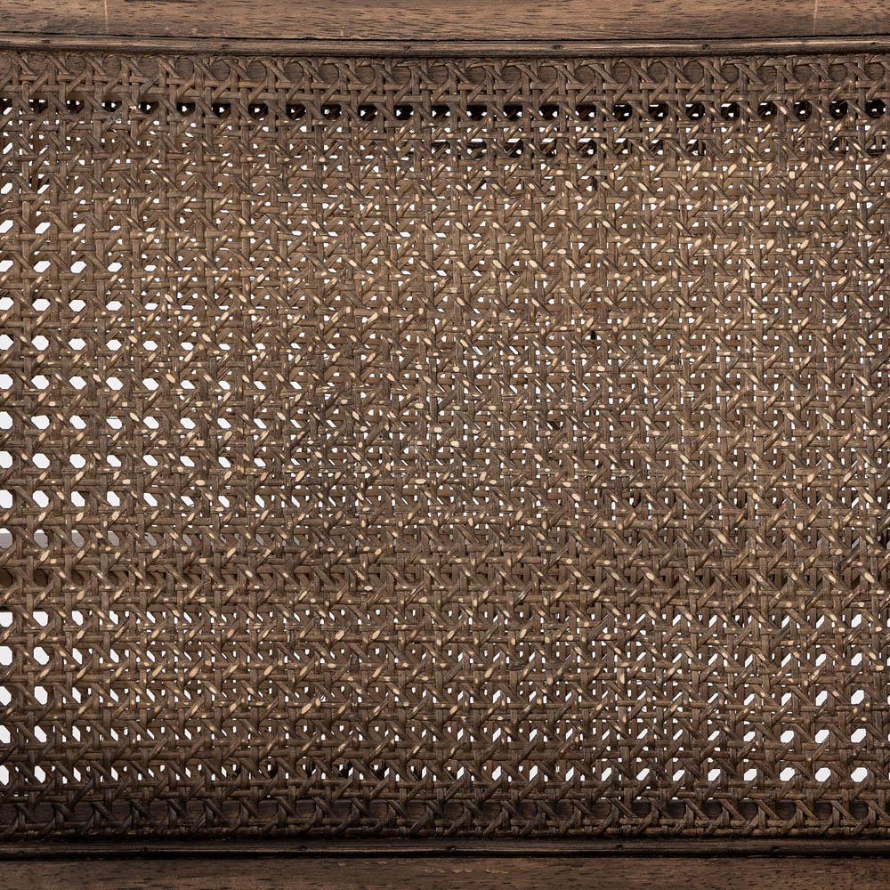 Xander Rustic Lodge Brown Woven Cane Black Upholstered Leather Dining Arm Chair|