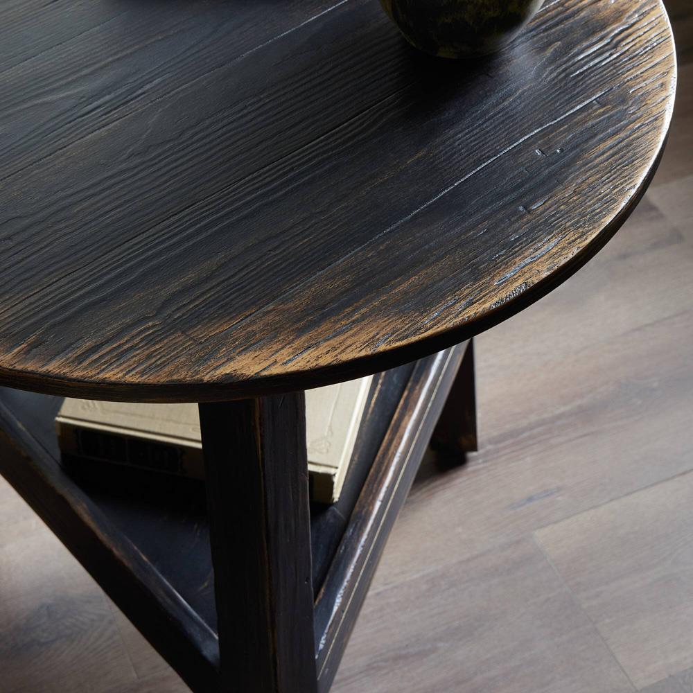 Kimberly Rustic Lodge Distressed Black Pine Wood Round Side Table