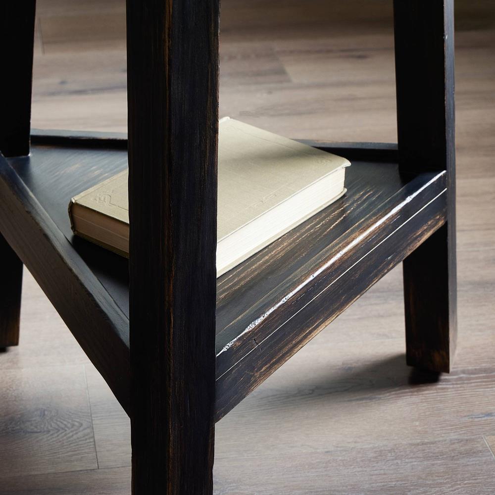 Kimberly Rustic Lodge Distressed Black Pine Wood Round Side Table