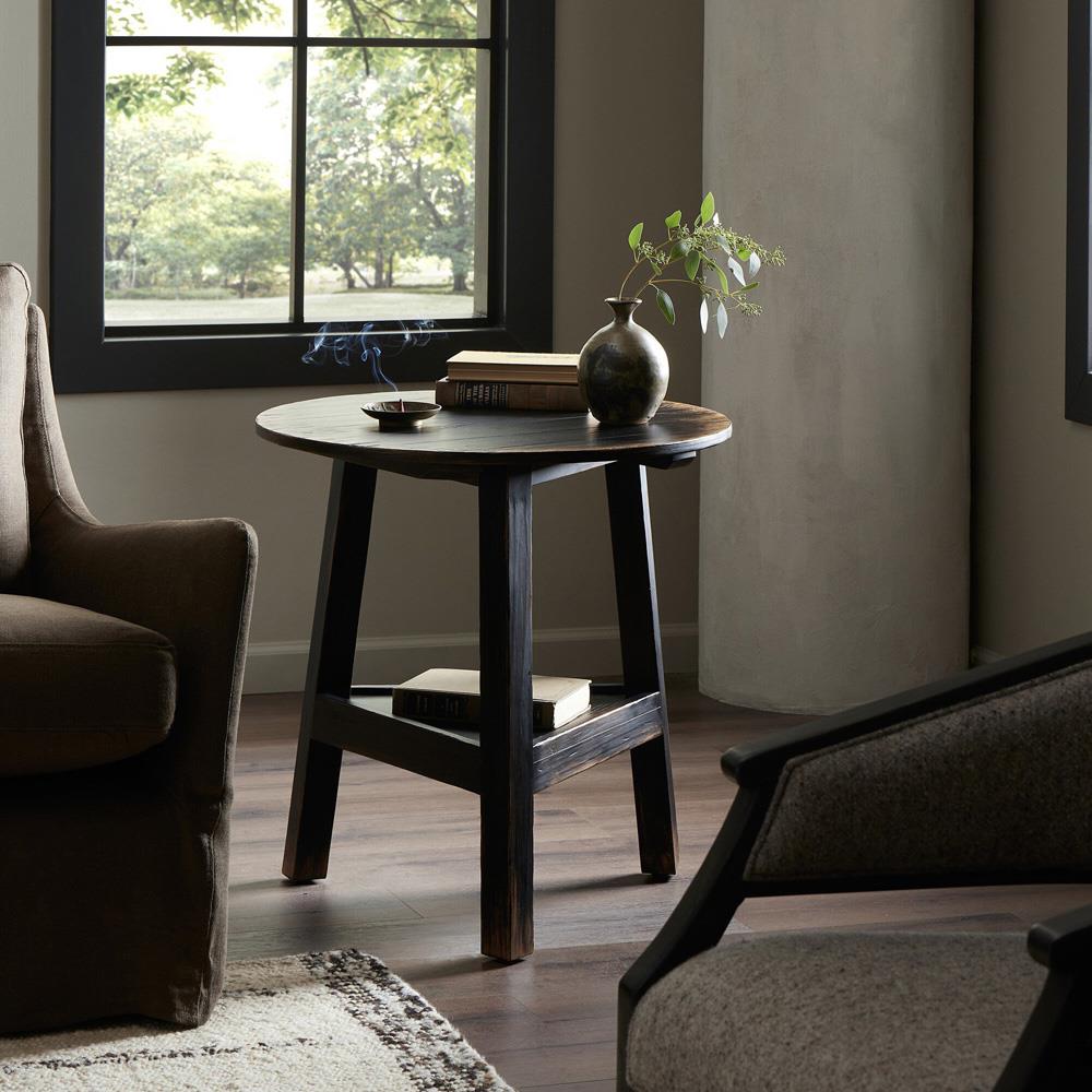 Kimberly Rustic Lodge Distressed Black Pine Wood Round Side Table