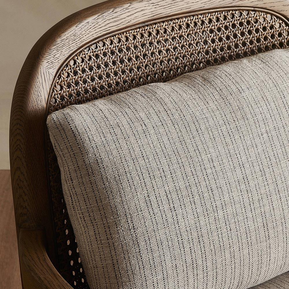 Sarah Coastal Beach Beige Stripe Woven Cane Oak Arm Chair|