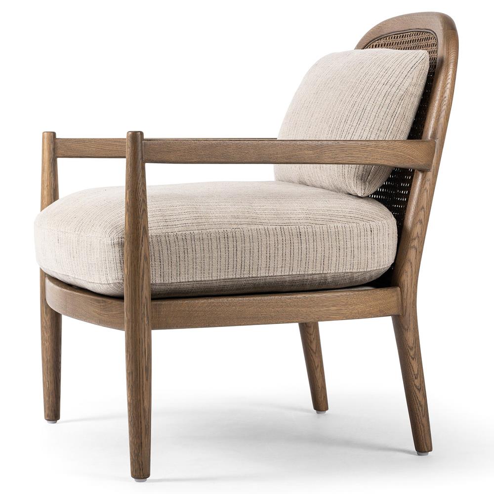 Sarah Coastal Beach Beige Stripe Woven Cane Oak Arm Chair|