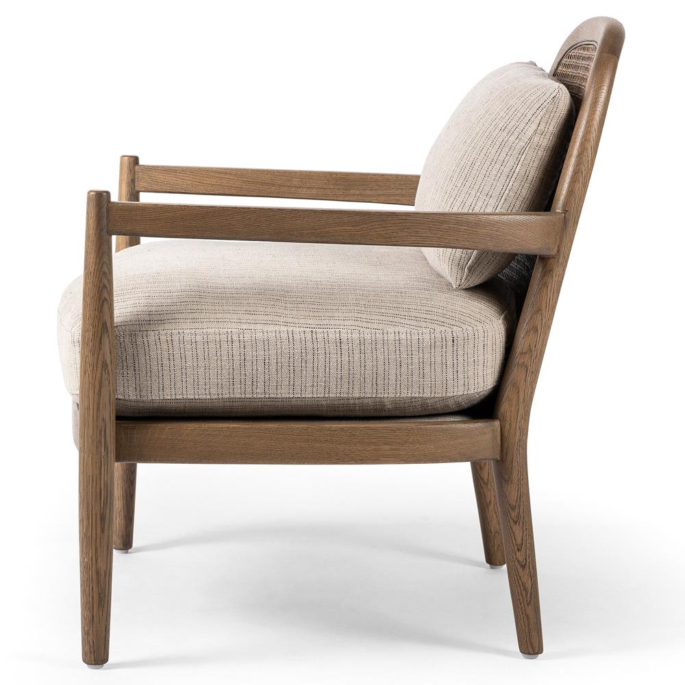 Sarah Coastal Beach Beige Stripe Woven Cane Oak Arm Chair|
