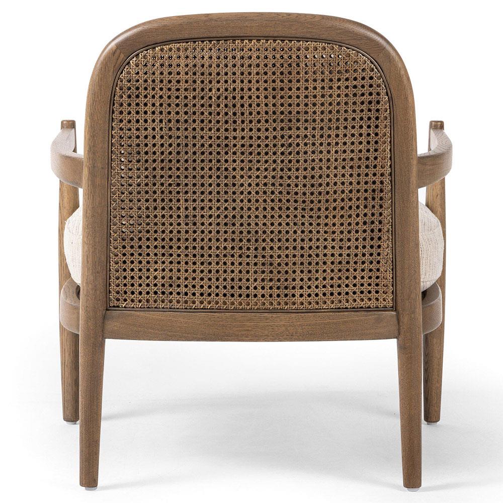 Sarah Coastal Beach Beige Stripe Woven Cane Oak Arm Chair|