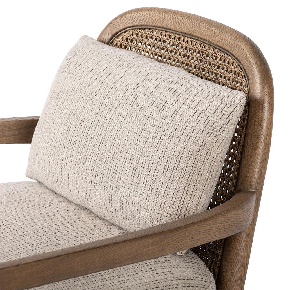 Sarah Coastal Beach Beige Stripe Woven Cane Oak Arm Chair|