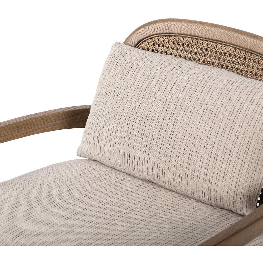 Sarah Coastal Beach Beige Stripe Woven Cane Oak Arm Chair|