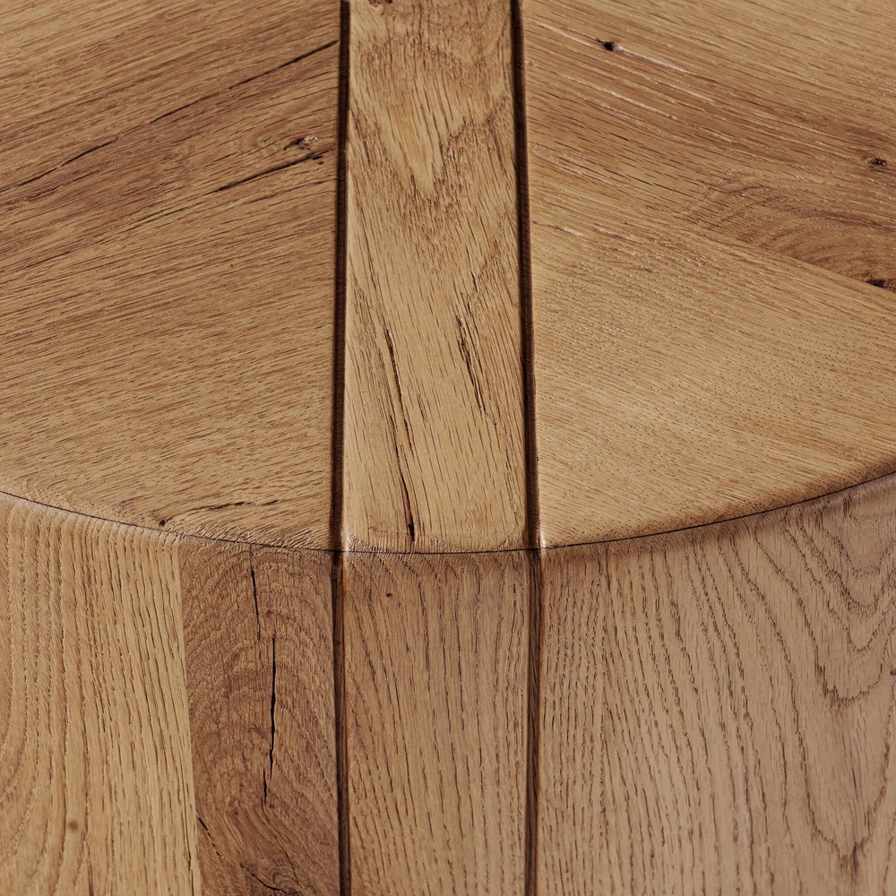 Reese Rustic Lodge Natural Reclaimed Oak Round Drum End Table|