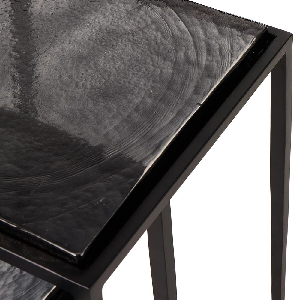 Fector Industrial Smoked Black Glass Iron Square Nesting End Table - Set of 2|