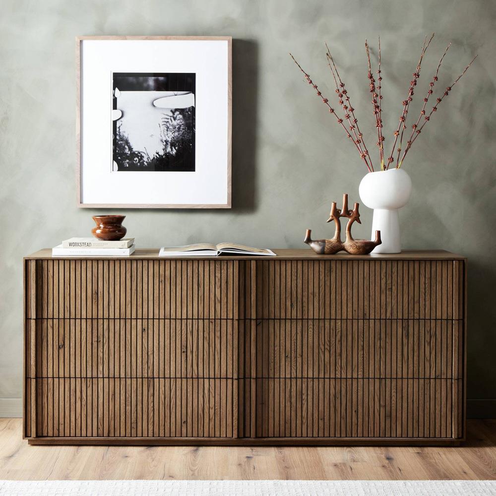 Lana Rustic Lodge Grey Oak Wood Double Dresser|