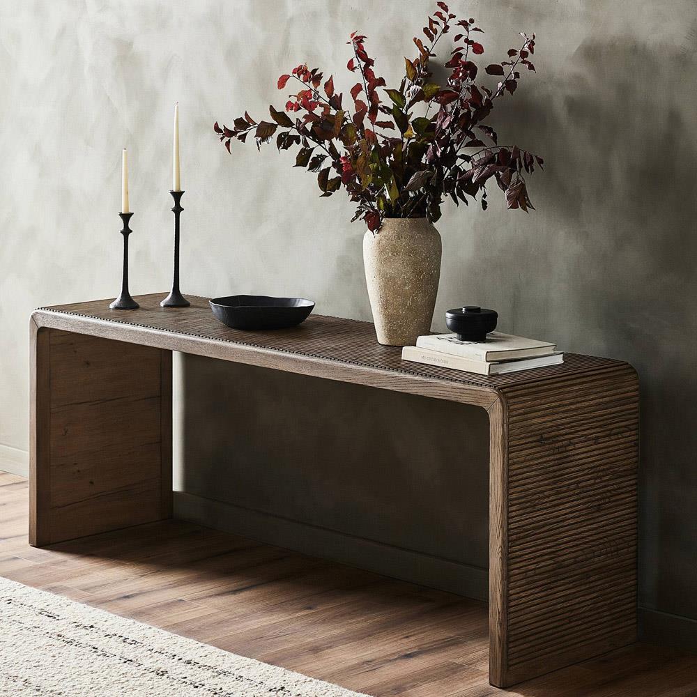 Lana Rustic Lodge Grey Oak Wood Rectangular Console Table|