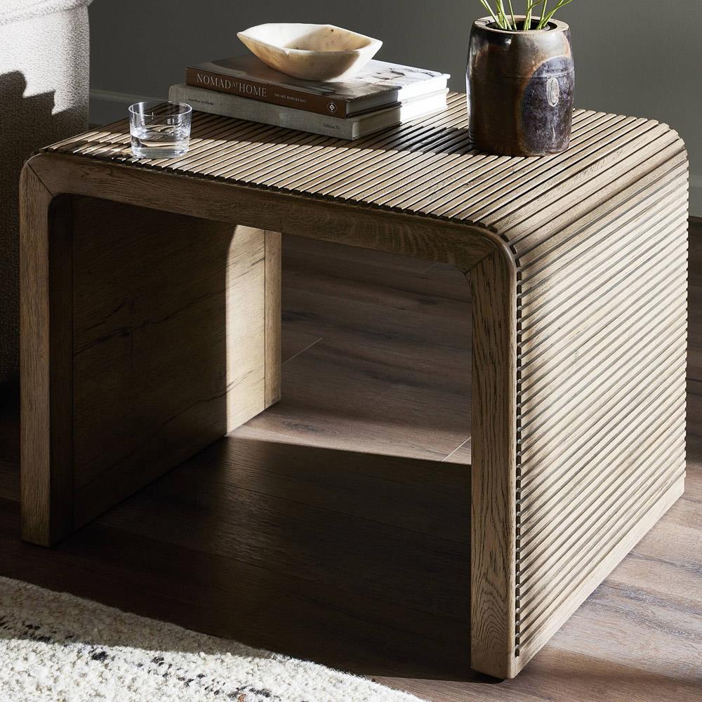 Lana Rustic Lodge Grey Oak Wood Rectangular End Table|