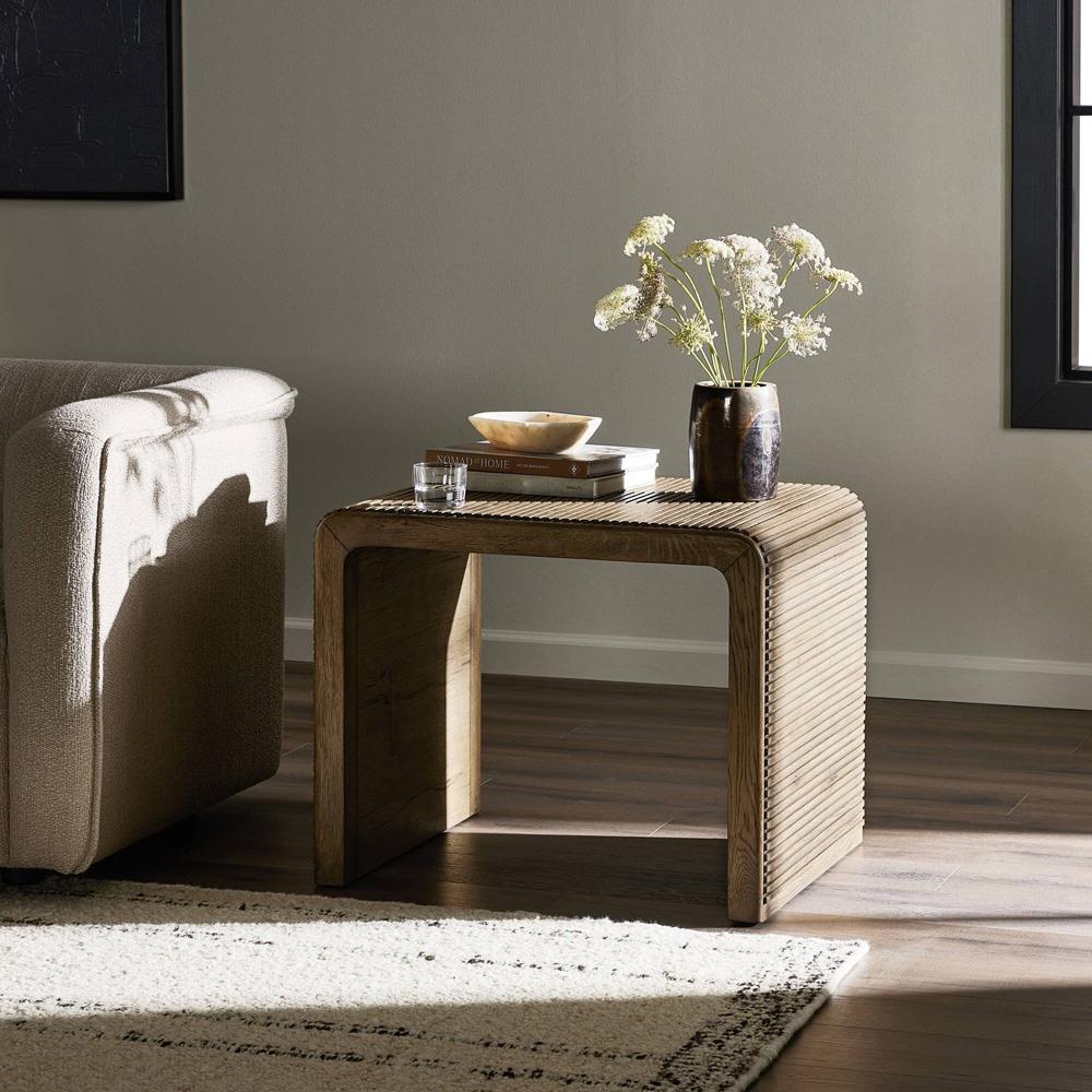 Lana Rustic Lodge Grey Oak Wood Rectangular End Table|