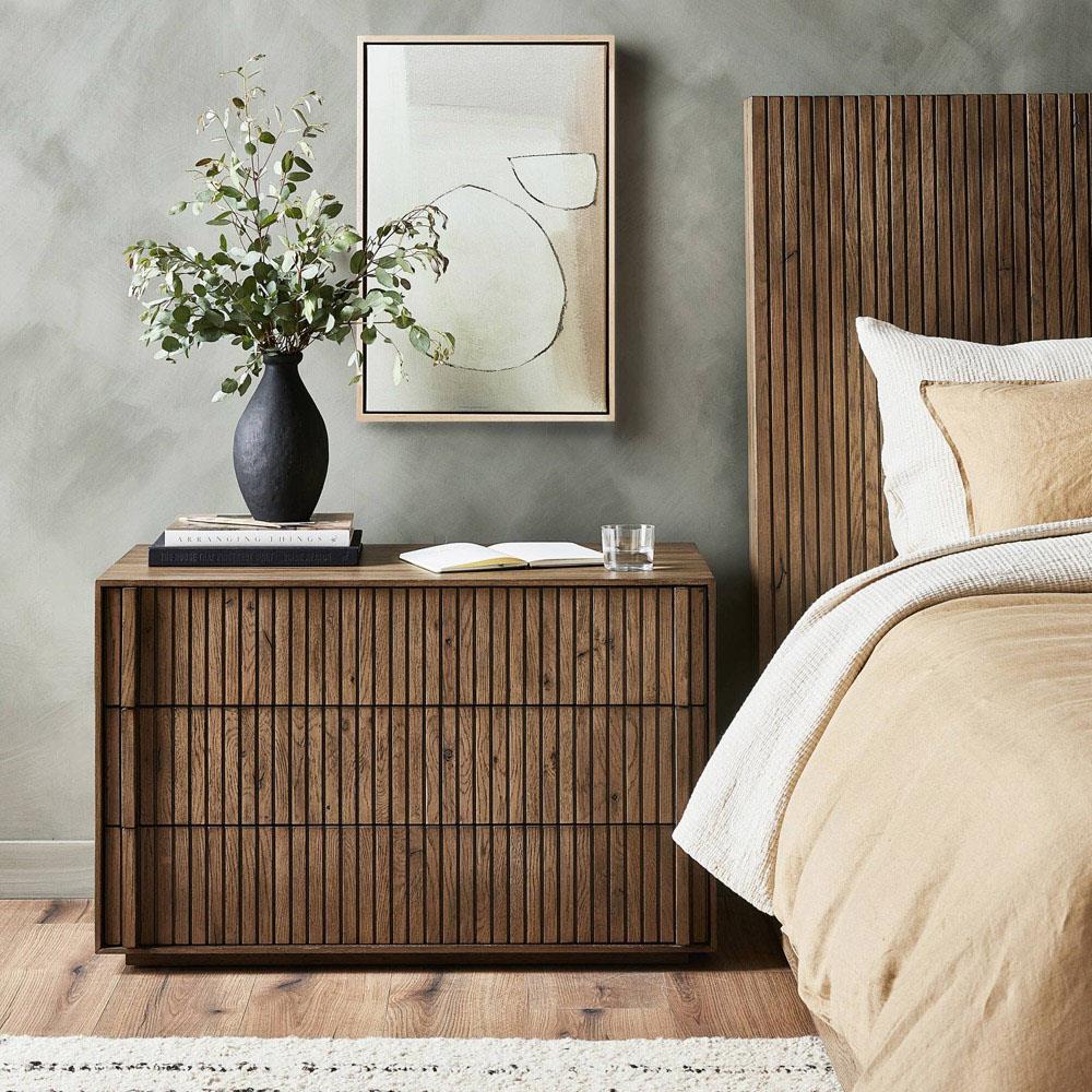 Lana Rustic Lodge Grey Oak Wood Nightstand|