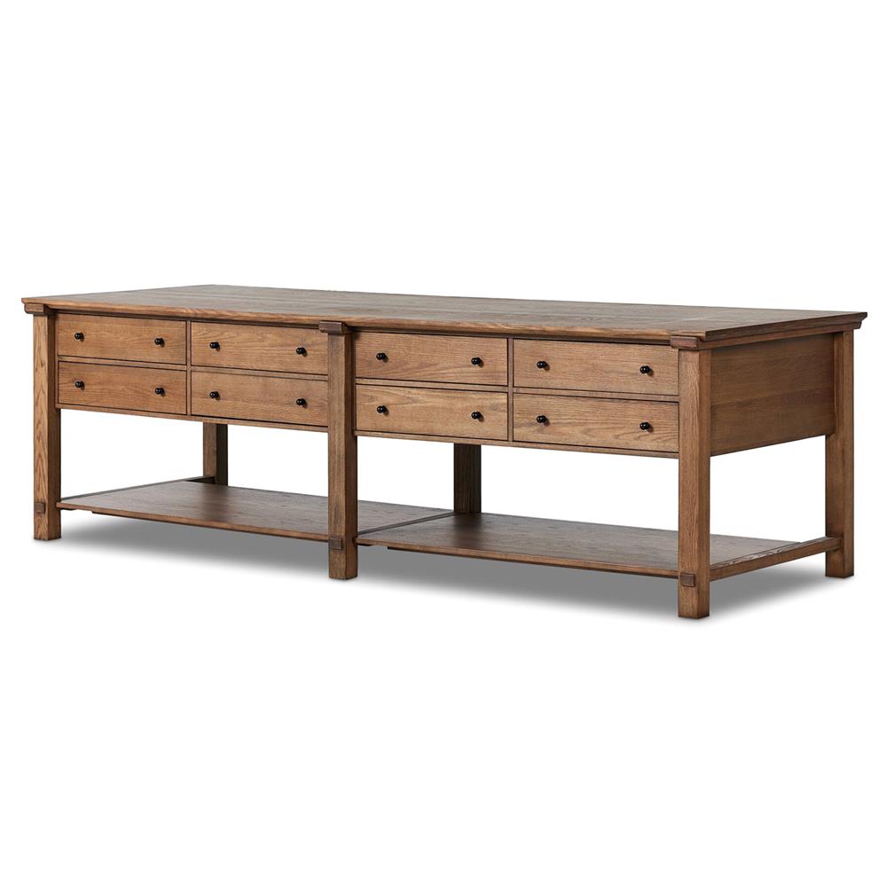 Gavin Rustic Brown Oak Rectangular Kitchen Island - 118"W|