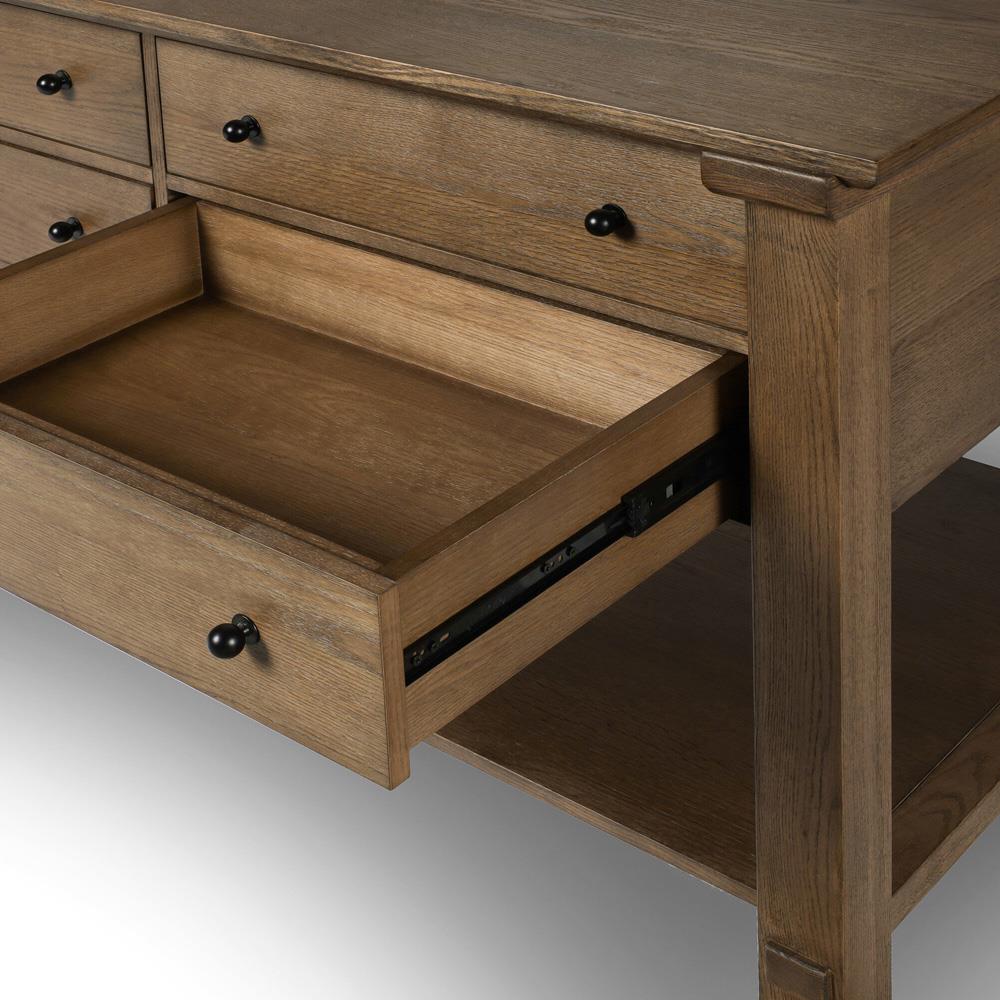 Gavin Rustic Brown Oak Rectangular Kitchen Island - 118"W|