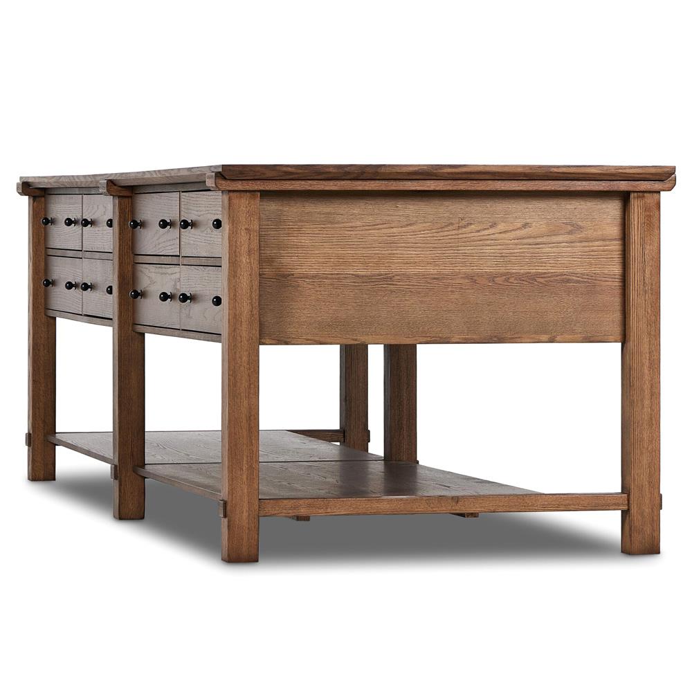 Gavin Rustic Brown Oak Rectangular Kitchen Island - 118"W|
