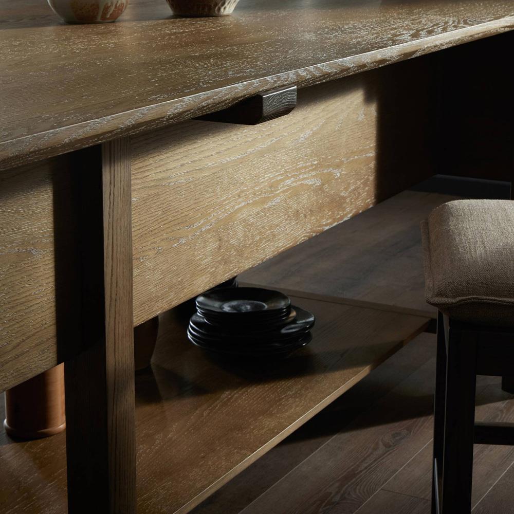 Gavin Rustic Brown Oak Rectangular Kitchen Island - 118"W|