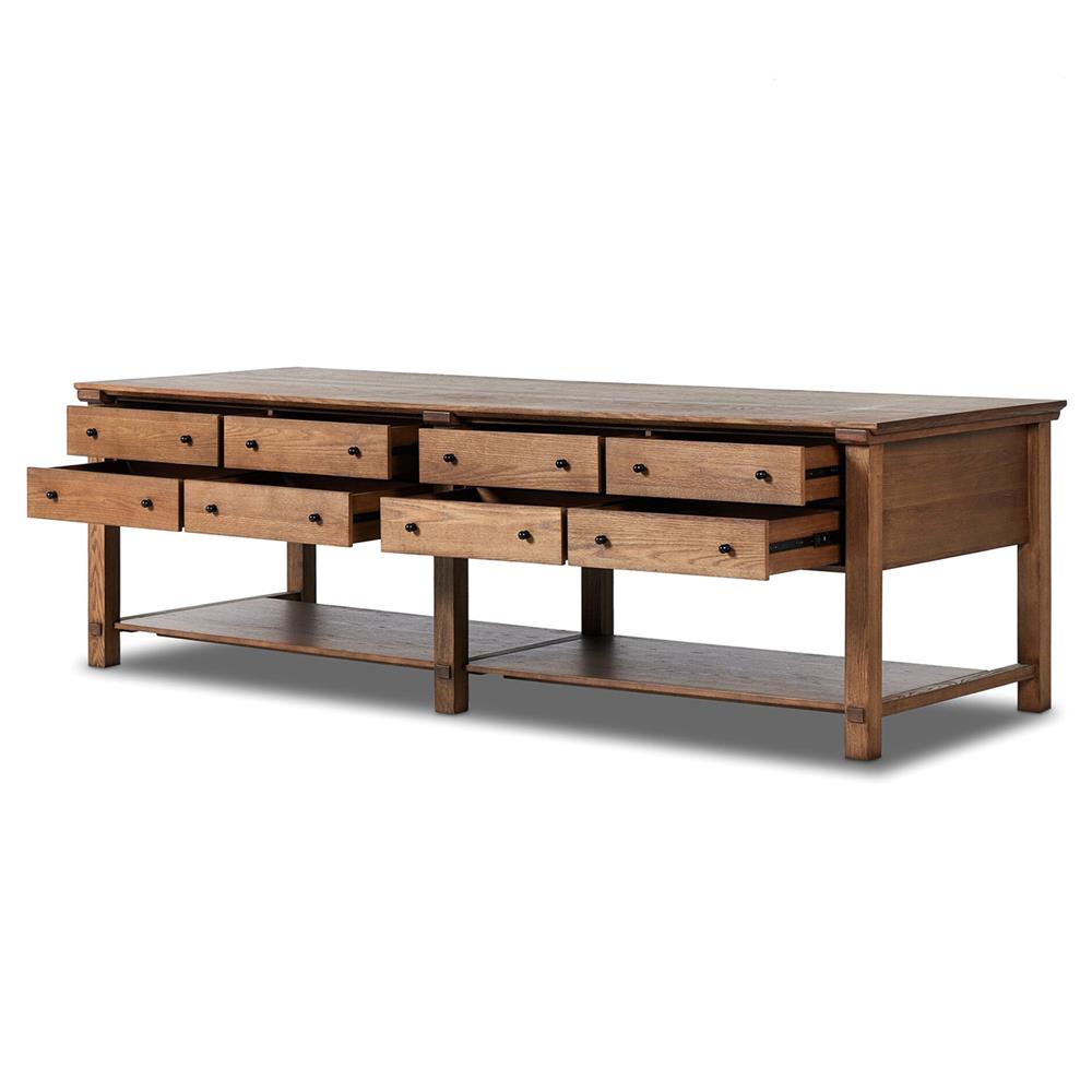 Gavin Rustic Brown Oak Rectangular Kitchen Island - 118"W|