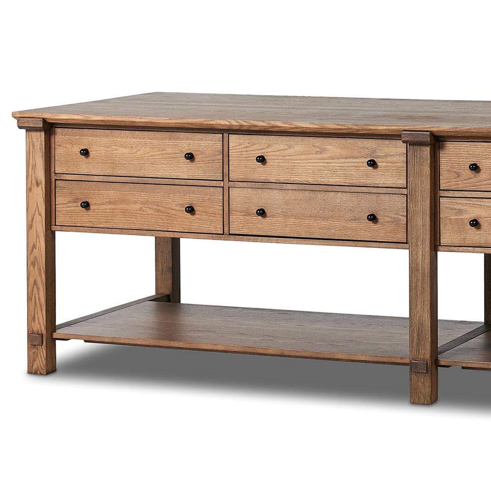 Gavin Rustic Brown Oak Rectangular Kitchen Island - 118"W|