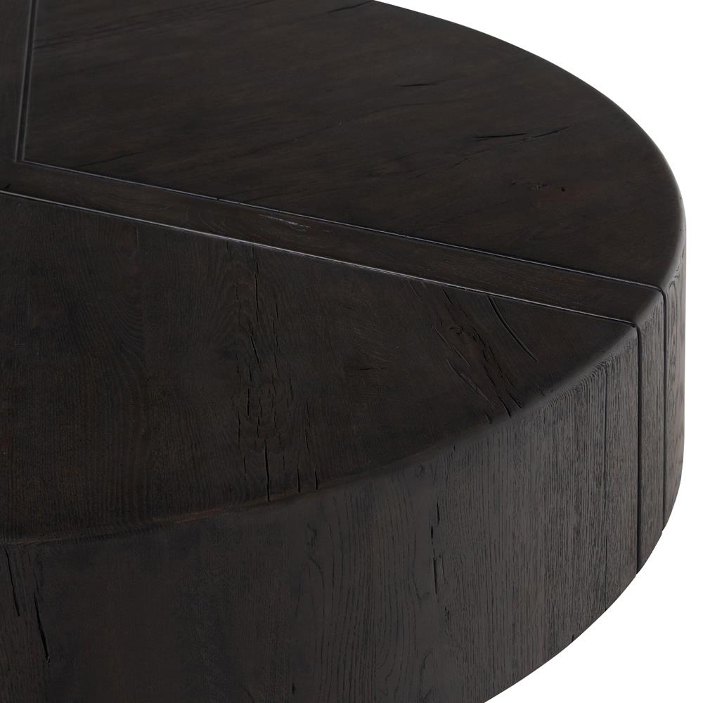 Reese Modern Classic Dark Brown Reclaimed Oak Drum Coffee Table|