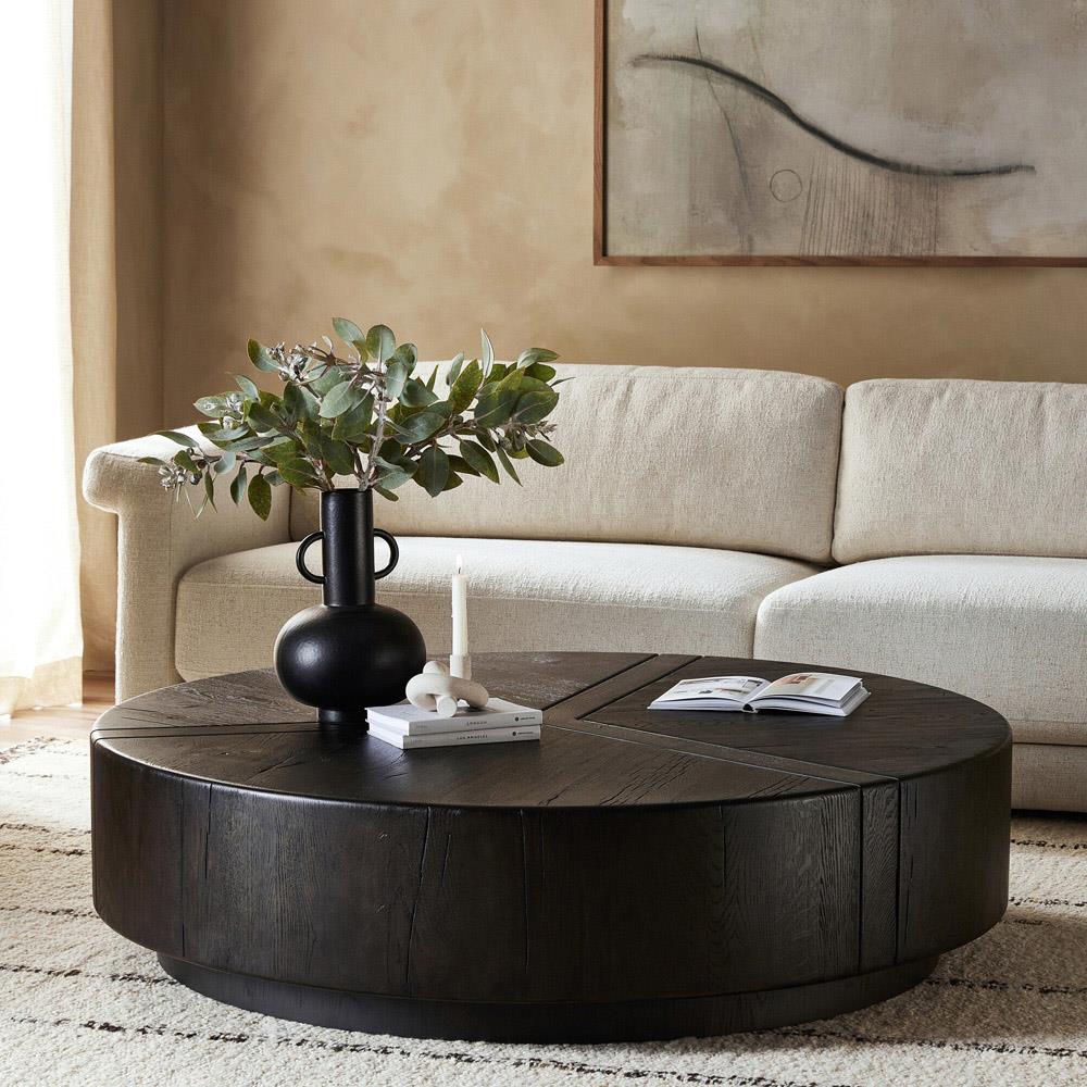 Reese Modern Classic Dark Brown Reclaimed Oak Drum Coffee Table|