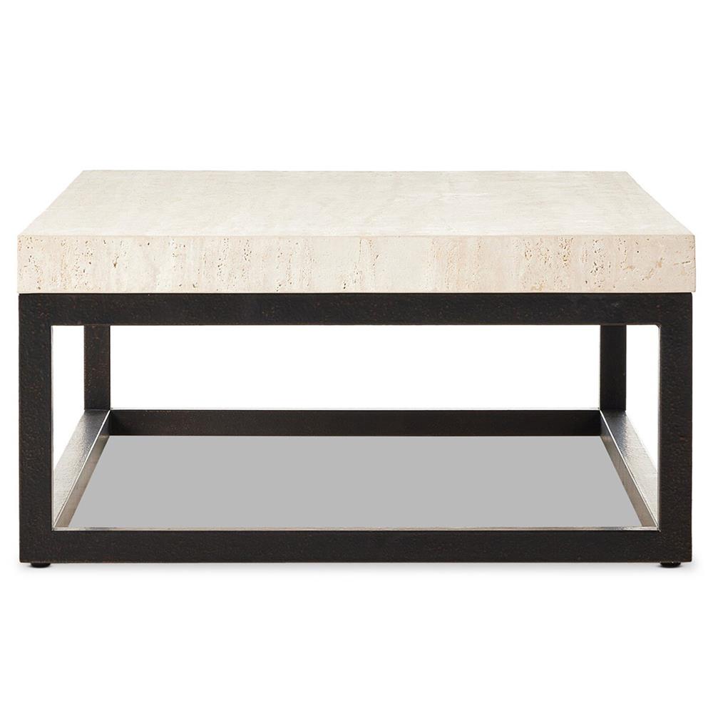 Rene Industrial Off White Travertine Bronze Iron Rectangular