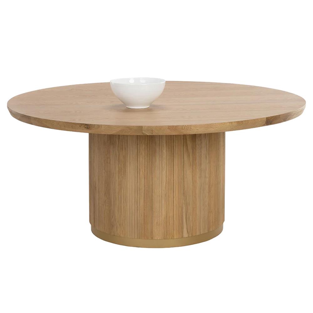 Palmerston Modern Natural Oak Brushed Gold Steel Round Dining Table - 68"W|