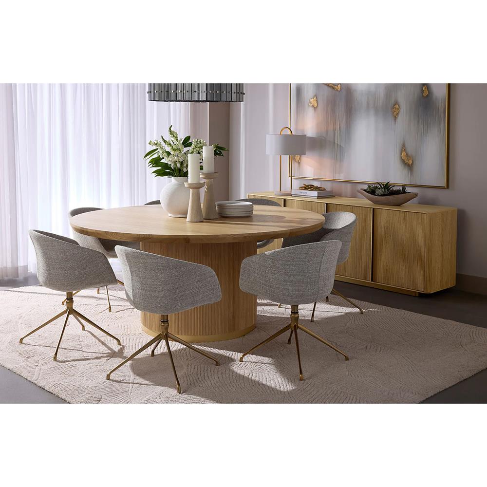 Palmerston Modern Natural Oak Brushed Gold Steel Round Dining Table - 68"W|