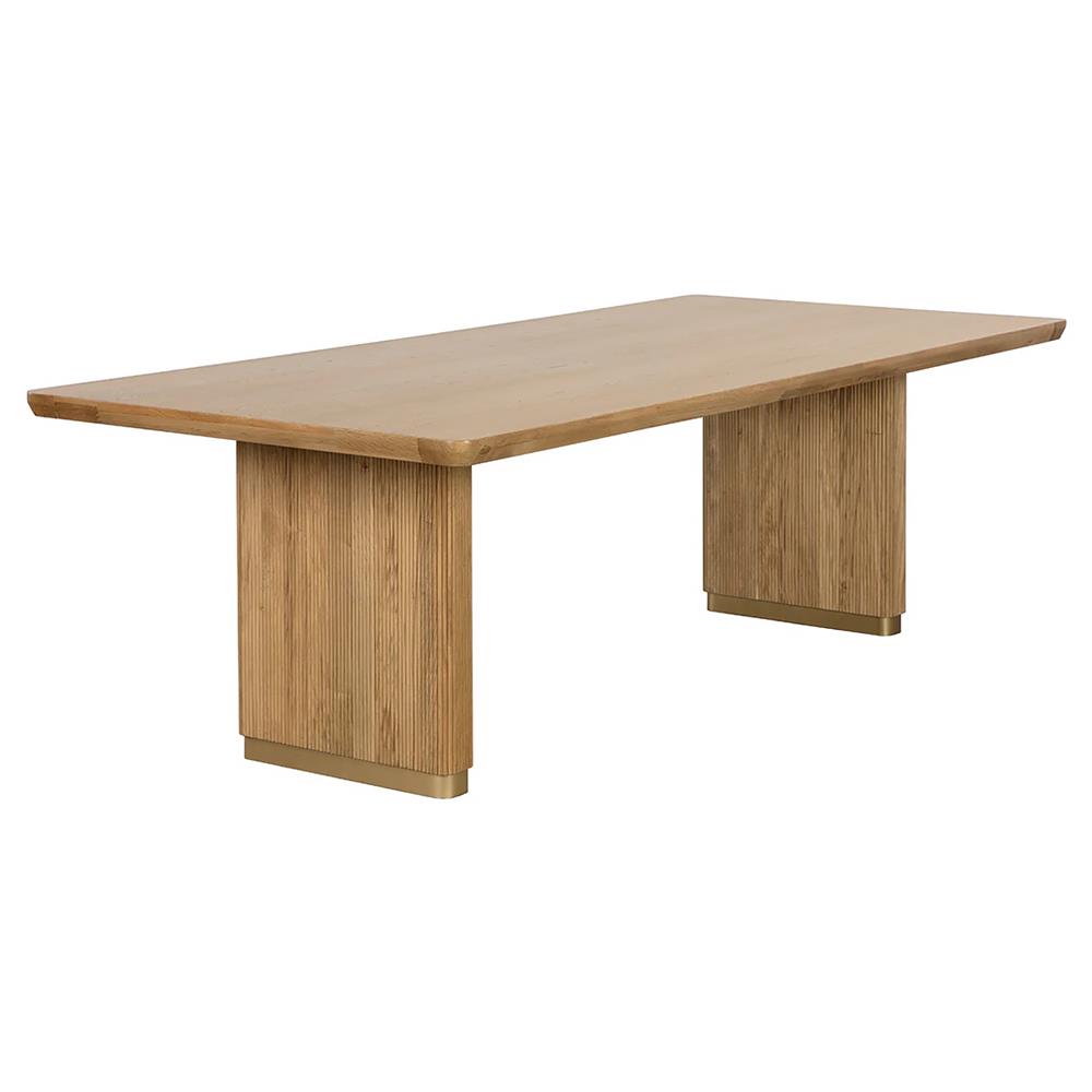 Palmerston Natural Oak Brushed Gold Steel Rectangular Dining Table - 96"W|
