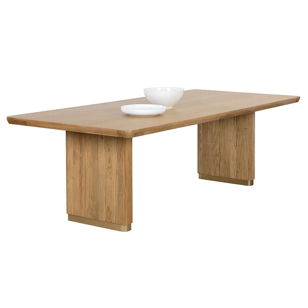 Palmerston Natural Oak Brushed Gold Steel Rectangular Dining Table - 96"W|