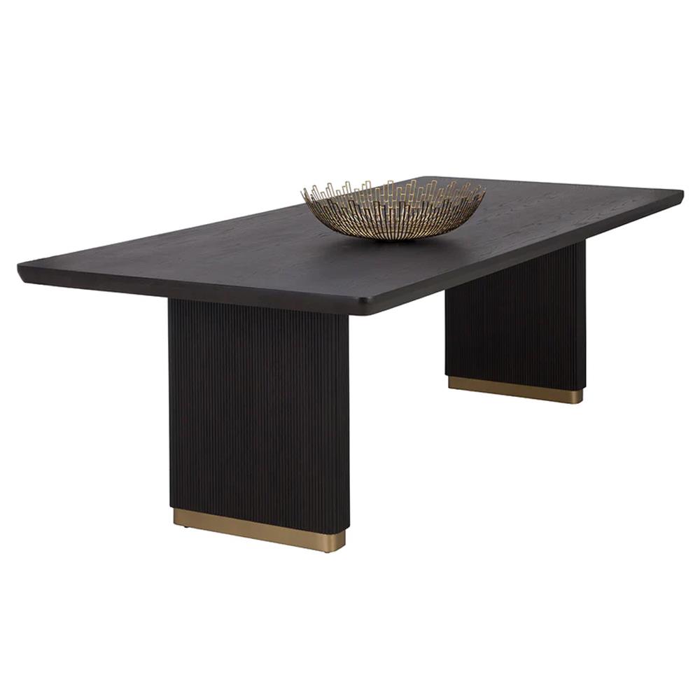 Palmerston Charcoal Oak Brushed Gold Steel Rectangular Dining Table - 96"W|