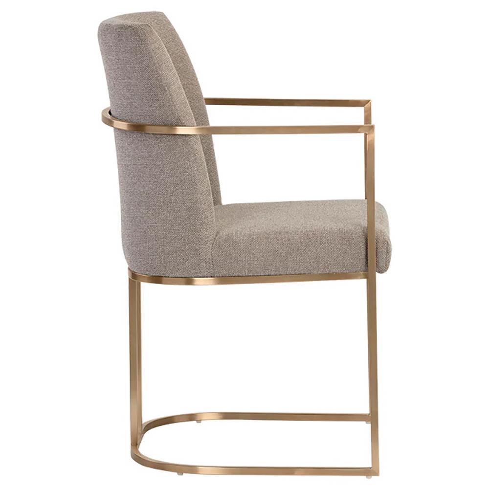 Aliyah Oyster Shell Upholstered Antique Brass Steel Dining Arm Chair|