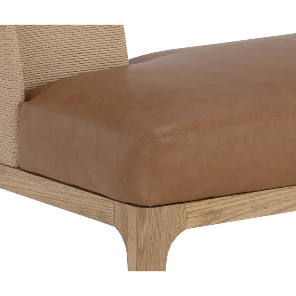 Luther Cognac Faux Leather Woven Rope Back Natural Oak Bench|