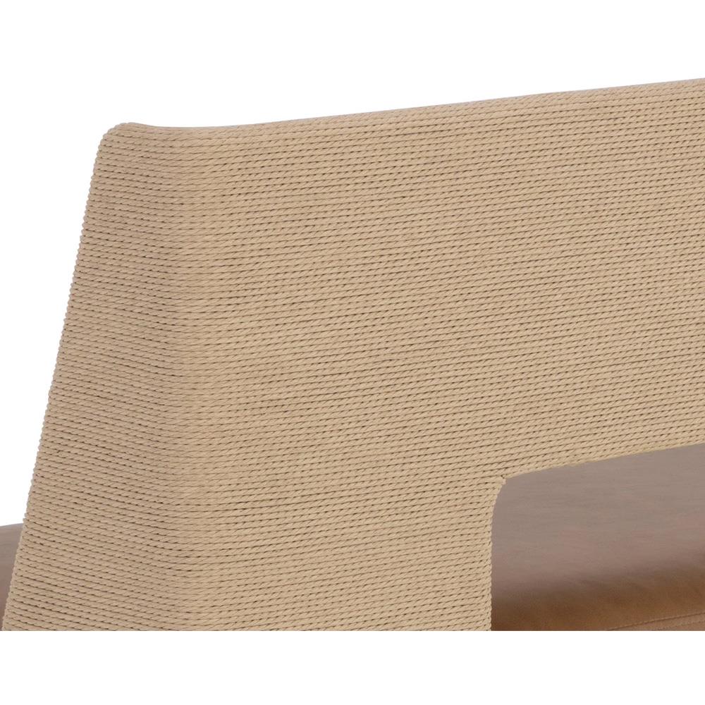 Luther Cognac Faux Leather Woven Rope Back Natural Oak Bench|