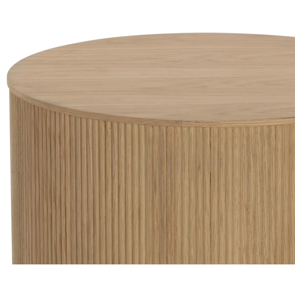 Palmerston Modern Classic Natural Oak Brushed Gold Steel Round Side Table|