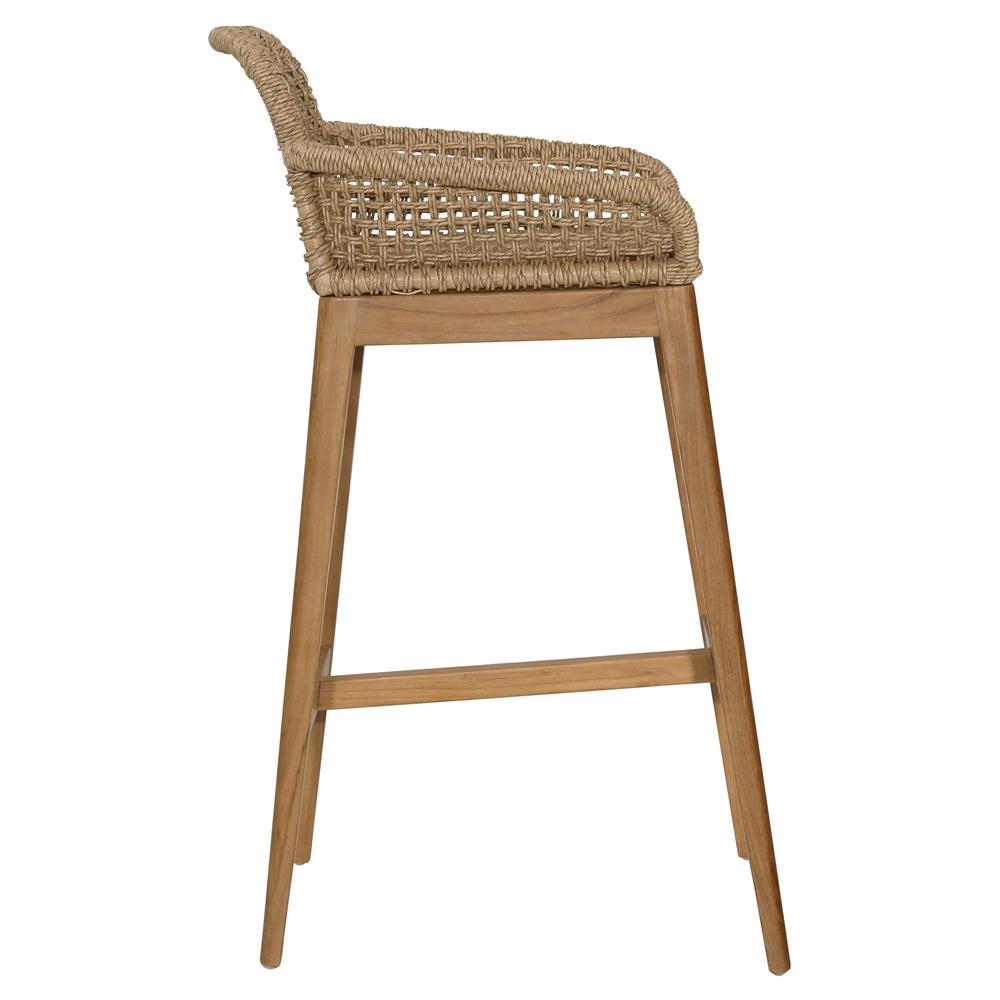 Dominic Coastal Natural Woven Wicker Teak Wood Outdoor Bar Stool