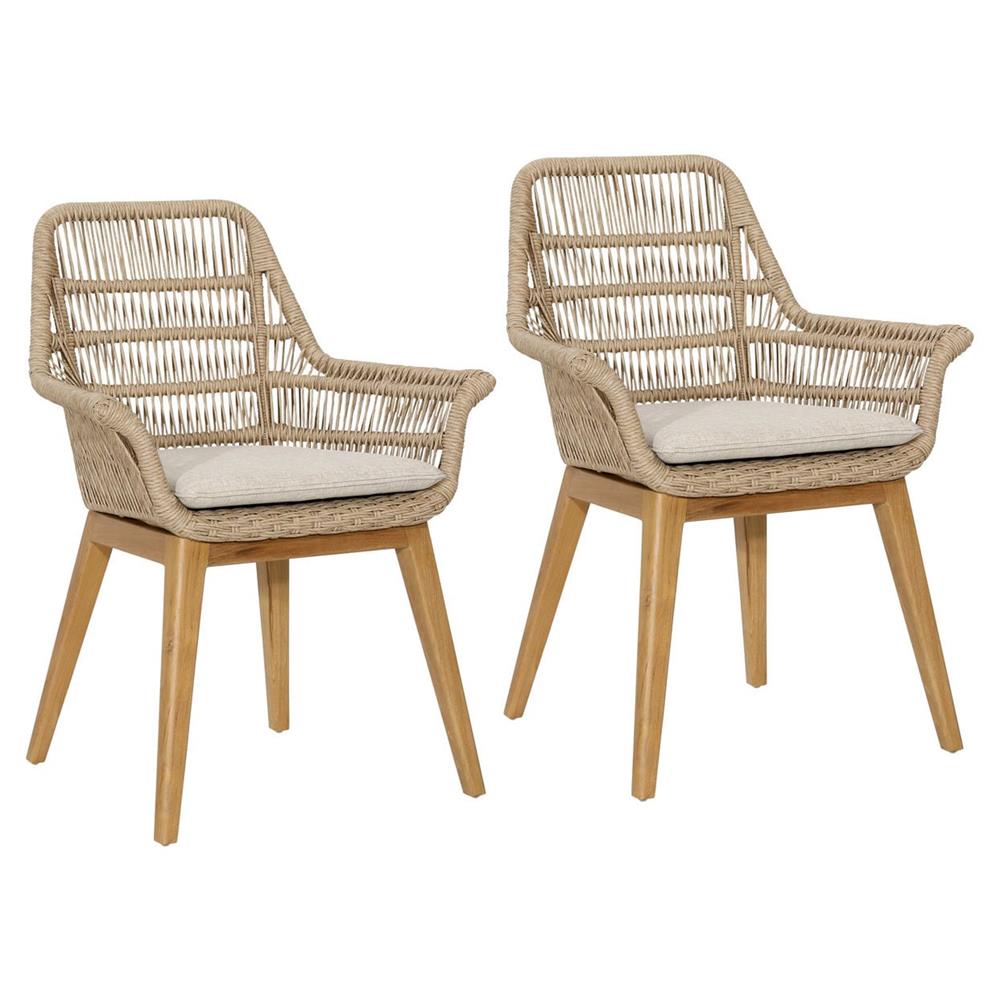 Allison Off White Upholstered Natural Teak Outdoor Dining Chair - Set of 2|