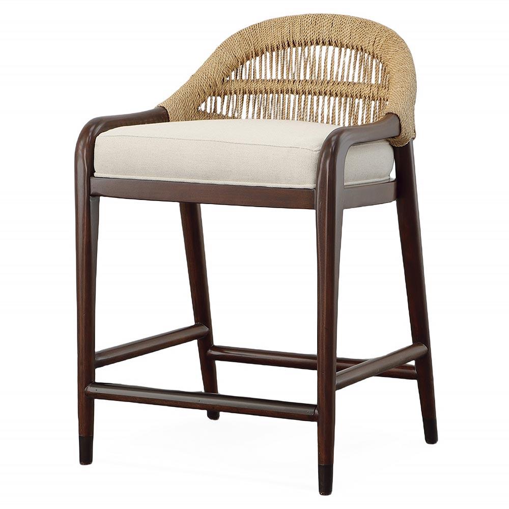 Century Flax Upholstered Brown Mahogany Woven Jute Counter Stool ...
