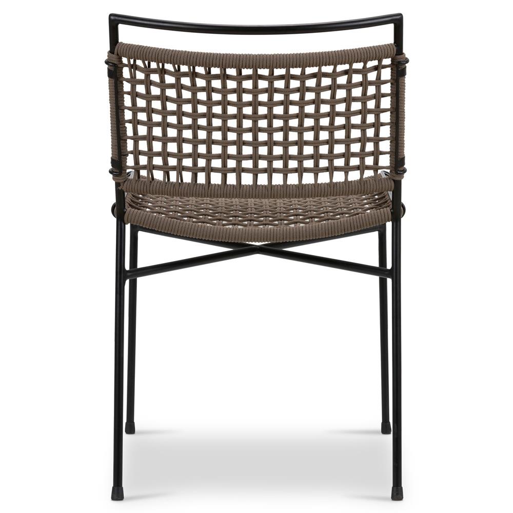 Burton Coastal Beach Brown Woven Rope Black Iron Outdoor Dining Side Chair|